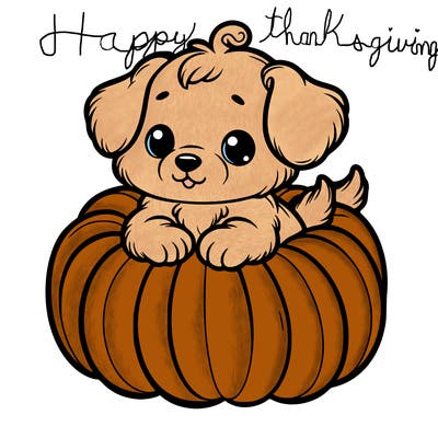 cute little puppy in a pumpkin