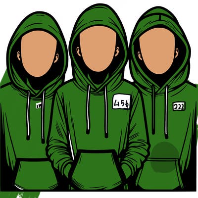 3 faceless people in  hoodies