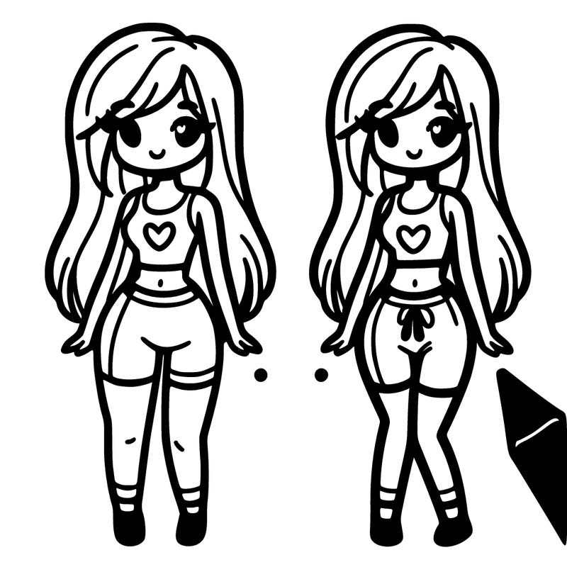 long haired girl with short leggings and crop top with heart on it