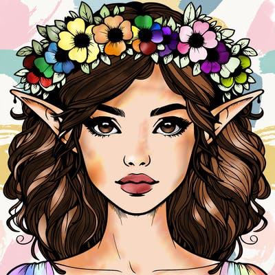 realistic female elf with flower crown