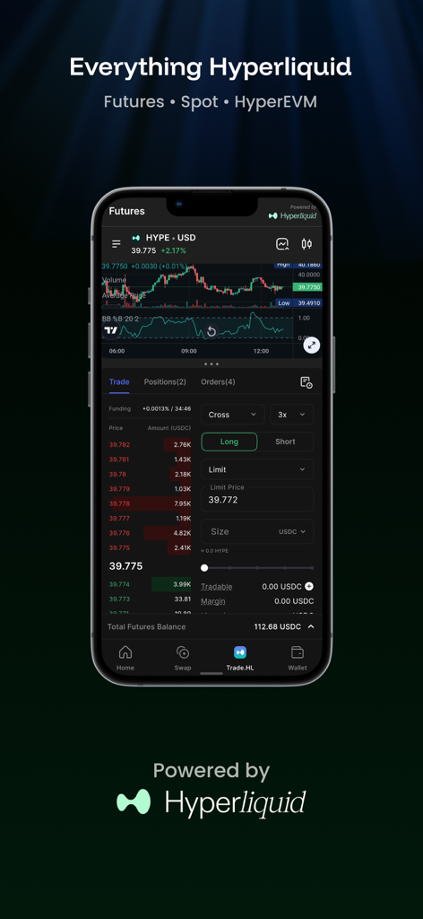 Okto: Crypto Wallet - Okto app displaying Hyperliquid futures trading with a HYPE USD price chart