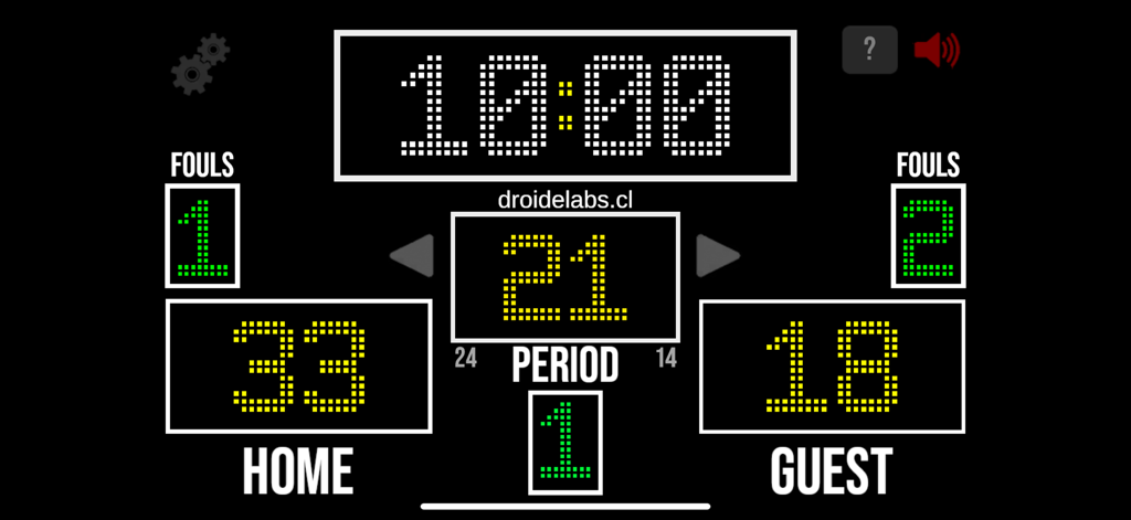 Scoreboard Basketball - DL - Digital basketball scoreboard interface showing game clock, shot clock, and scores for home and guest teams.
