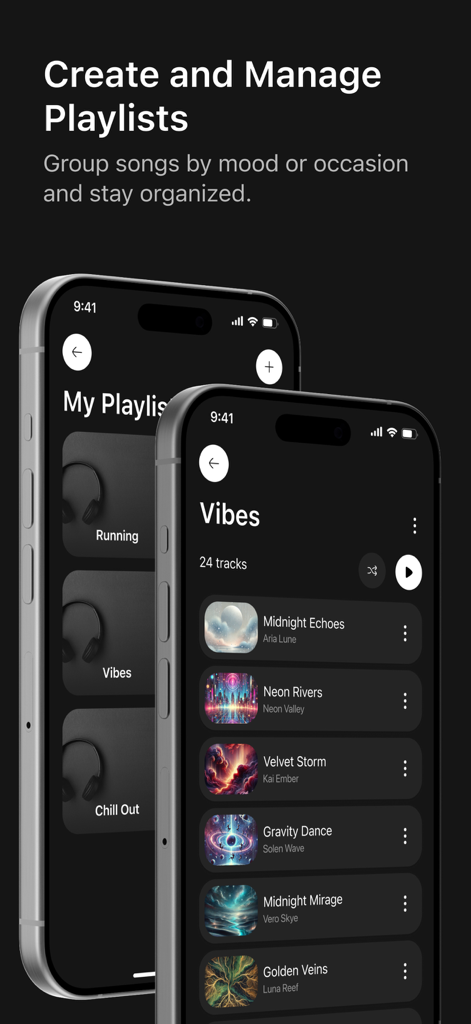 Equalizer: Music Bass Booster. - Oberfläche der Equalizer Music Bass Booster App, die die Playlist-Management-Funktion zeigt.