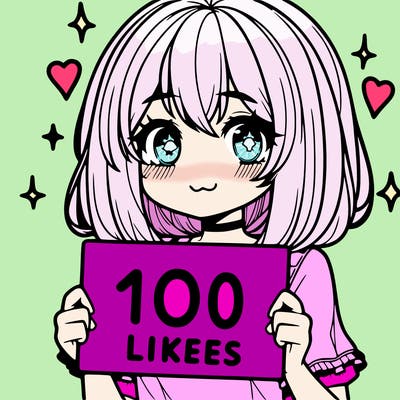 anima girl holding a 100 likes sign in her hand