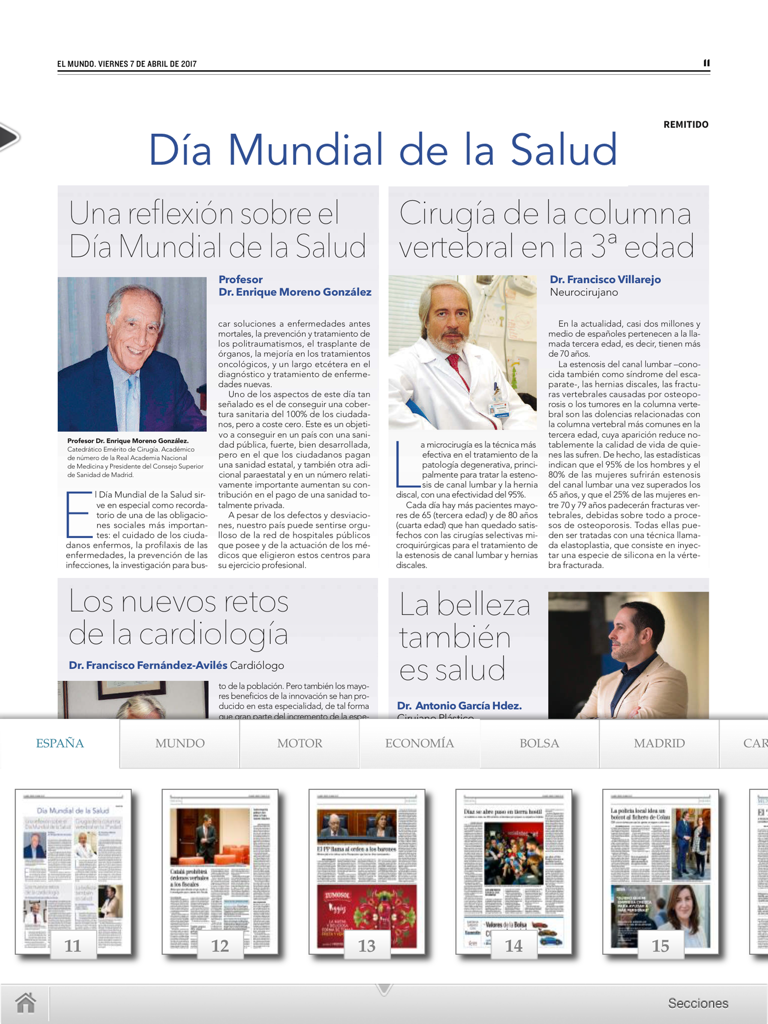 Aplicación Orbyt para iPad mostrando una réplica digital de una página del periódico El Mundo