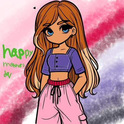 girl in a crop top baggy pants and long hair