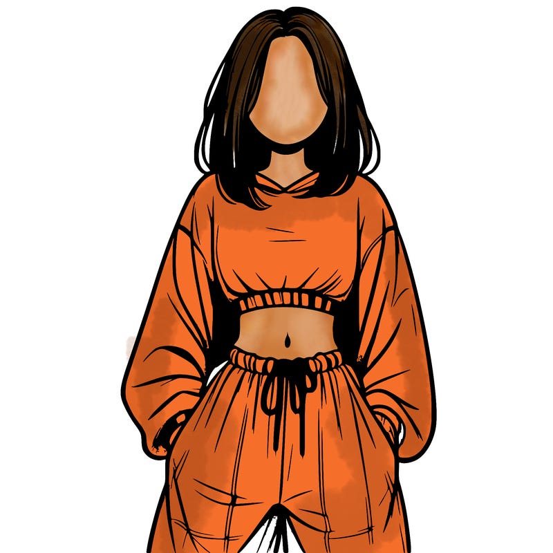 realistic girl faceless with baggy pants and a crop top