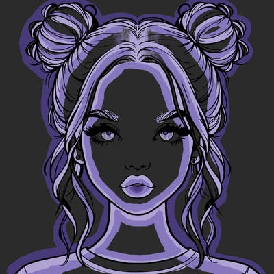 realistic girl with two buns in hair and lips