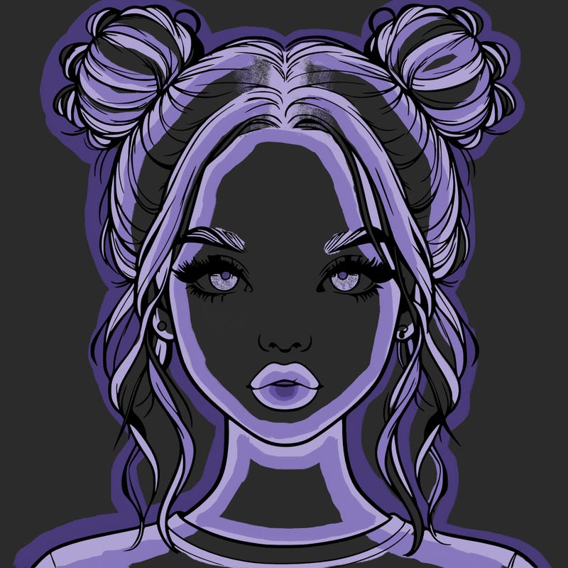 realistic girl with two buns in hair and lips