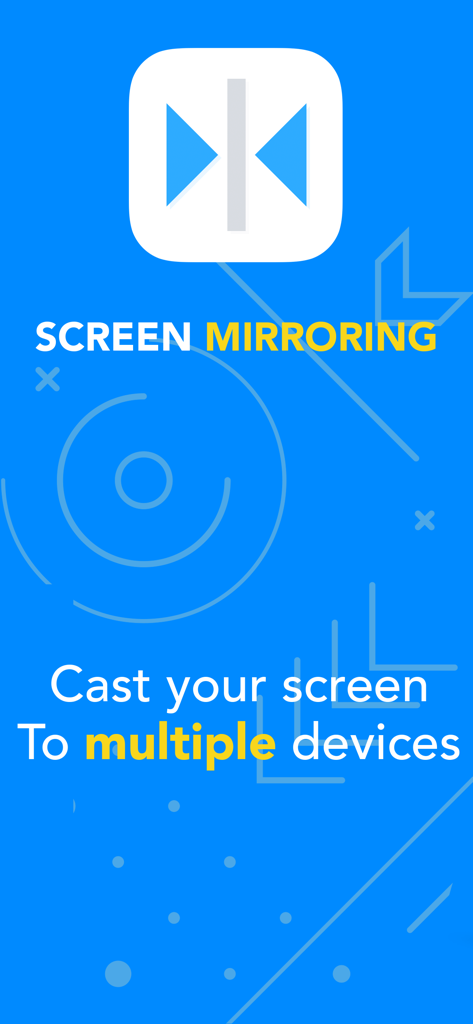 複数のデバイスへのキャストに関するテキストが表示された、画面ミラーリングアプリのスプラッシュスクリーン