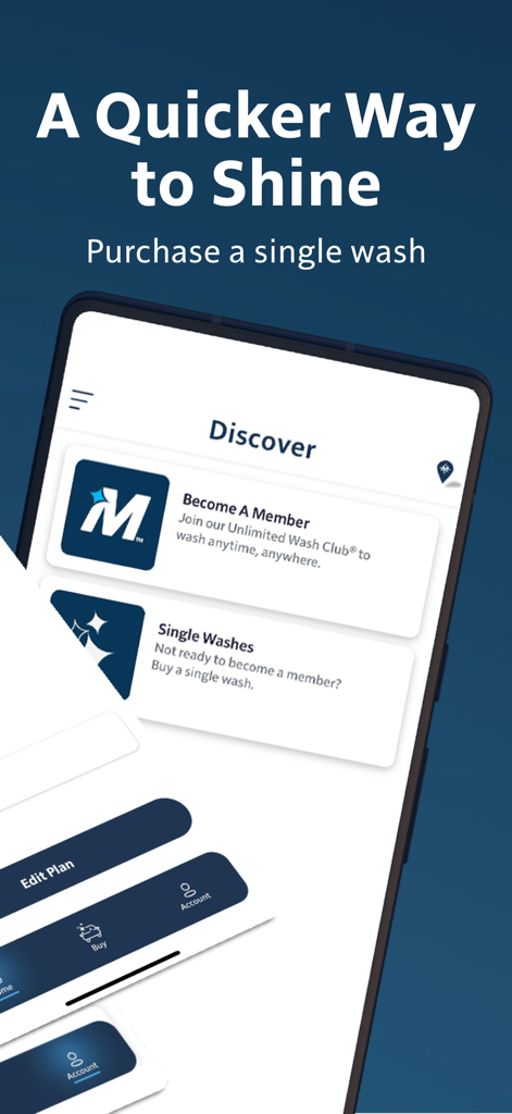 Mister Car Wash - Mister Car Wash app interface for purchasing single washes and joining the Unlimited Wash Club