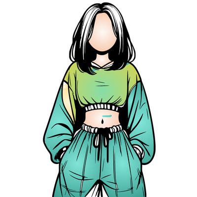 realistic girl faceless with baggy pants and a crop top