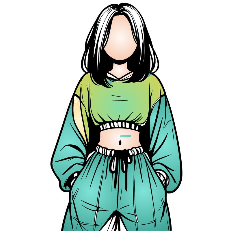 realistic girl faceless with baggy pants and a crop top