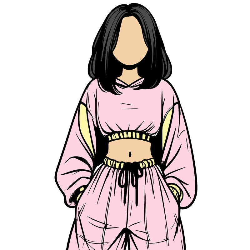 realistic girl faceless with baggy pants and a crop top