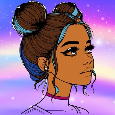 realistic girl with buns on the top of her head