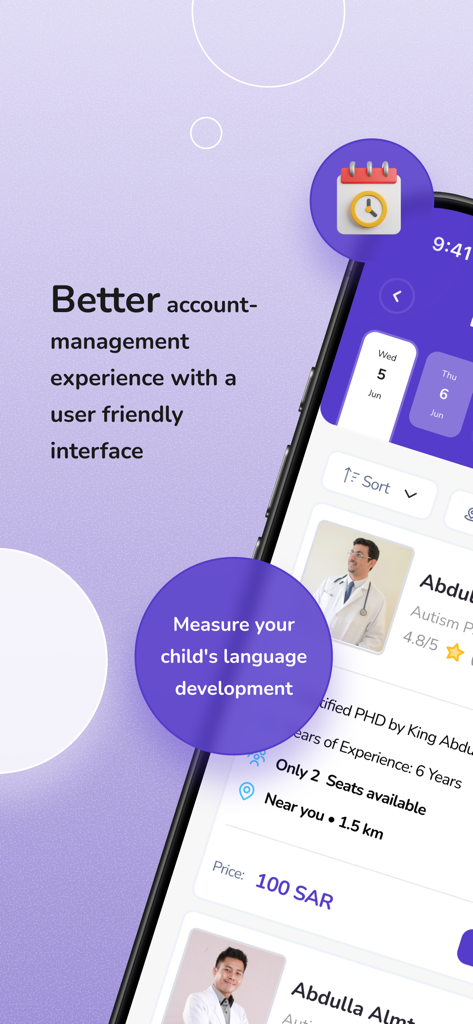 Ynmo - Tifli - Ynmo Tifli mobile app screen showing pediatric specialist profiles and booking options