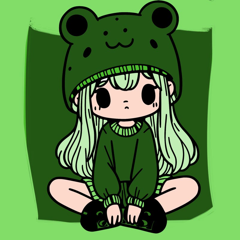 a girl wearing a frog hat and some frog socks