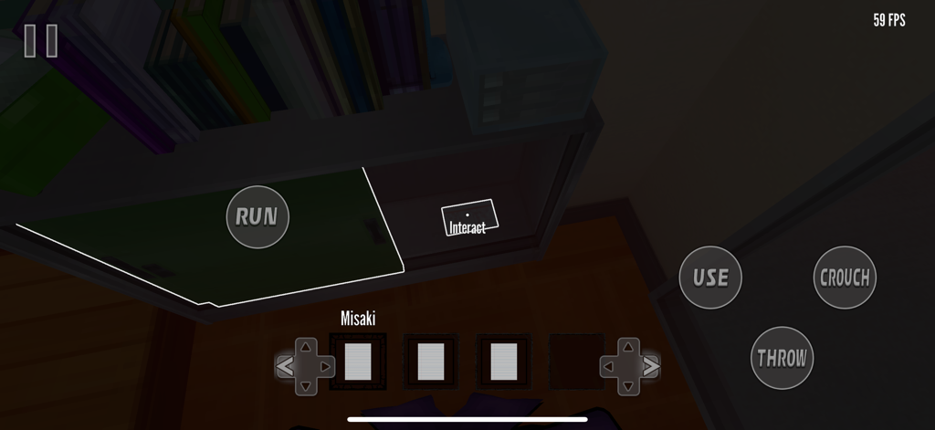 Fragmented Fear - Mobile gameplay of Fragmented Fear showing on-screen controls and inventory in a dark school setting