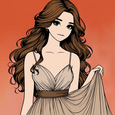 realistic girl in flowy silky prom dress