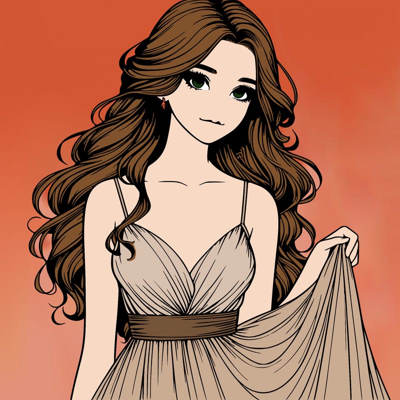 realistic girl in flowy silky prom dress