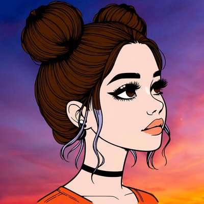 realistic girl with buns on the top of her head