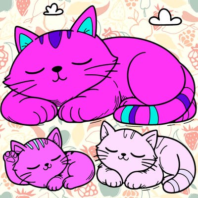 two big cats and one small cat sleeping