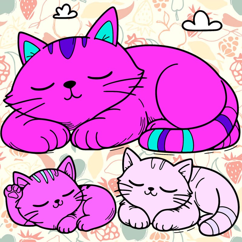 two big cats and one small cat sleeping