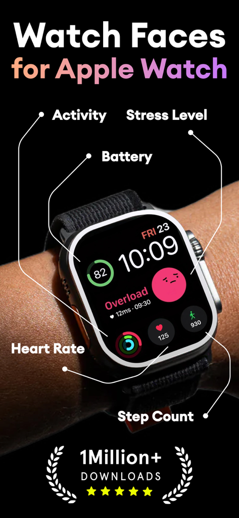 Watch Faces Gallery: Coolz - Apple Watch face displaying custom complications for health, battery, and activity tracking