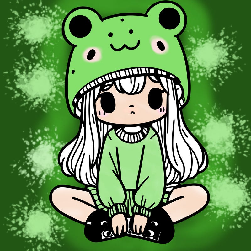 a girl wearing a frog hat and some frog socks