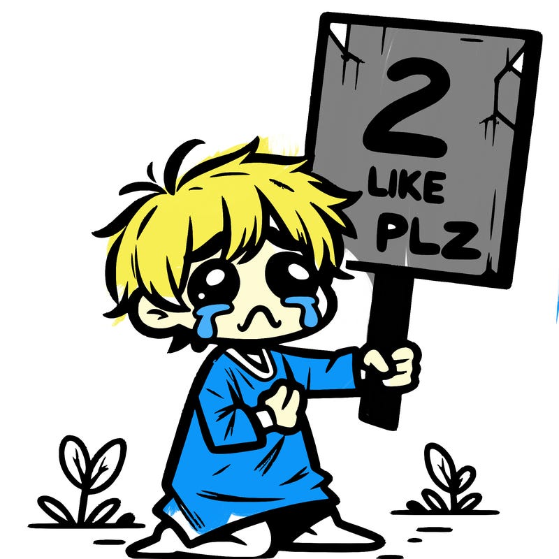 small poor toddler crying with sign that says 2 like plz