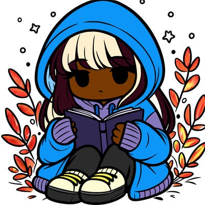 girl in oversized hoodie reading a book