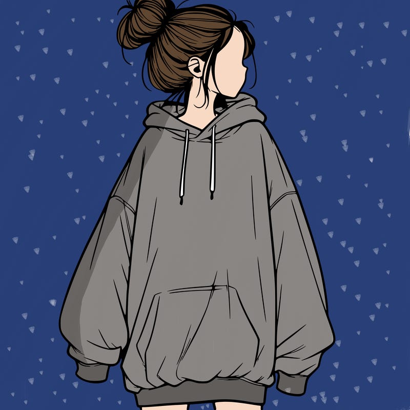 realistic girl with a oversized sweatshirt on and a bun