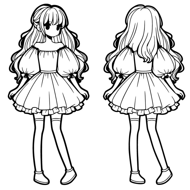 a girl wearing a short dress with poofy sleeves