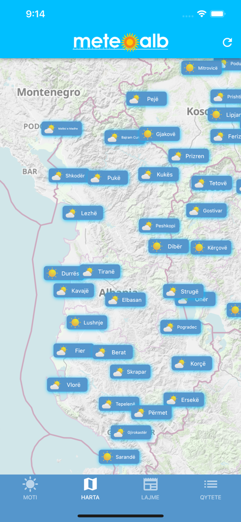MeteoAlb - Weather map of Albania and Kosovo in the MeteoAlb app