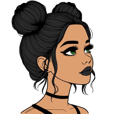 realistic girl with buns on the top of her head