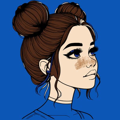 realistic girl with buns on the top of her head