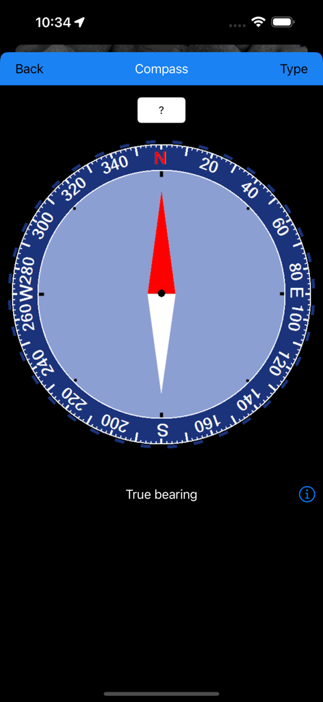 La aplicación Handy GPS muestra una interfaz de brújula magnética con rumbo verdadero para la navegación al aire libre