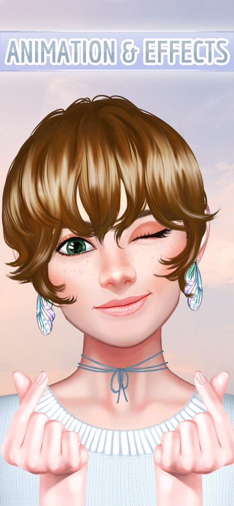 Avatar de personaje de anime animado guiñando un ojo y haciendo corazones con los dedos.