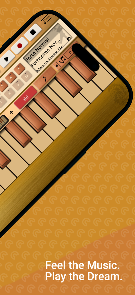Trombone Sim - Interface of the Trombone Sim mobile app showing a wooden keyboard and musical control panel