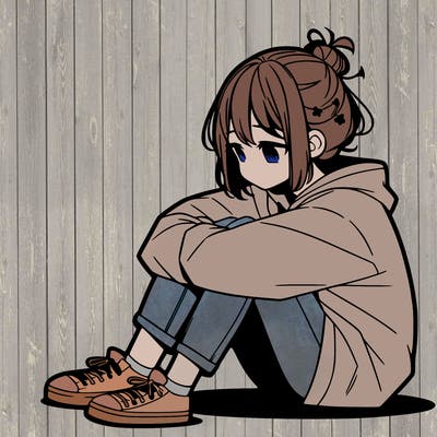 sad anime girl sitting alone