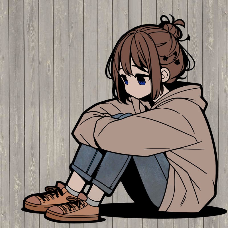 sad anime girl sitting alone