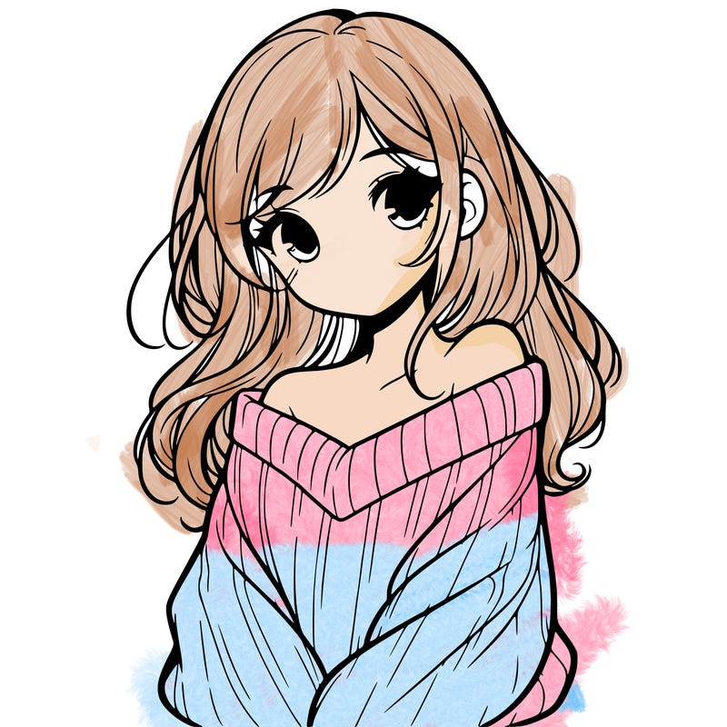 shy pretty girl wearing a sweater that is falling off one shoulder portrait
