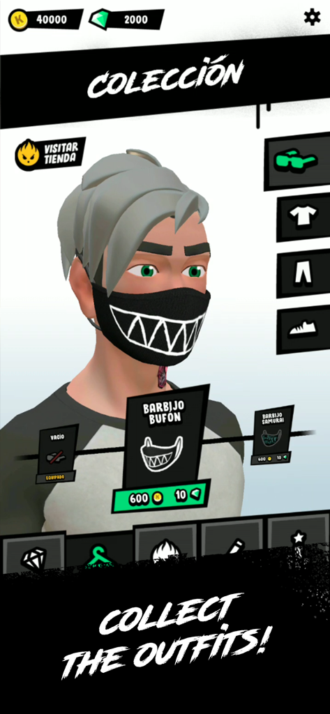 LIT killah: The Game - Avatar customization screen in LIT killah The Game showing a character with a mask and streetwear outfit options