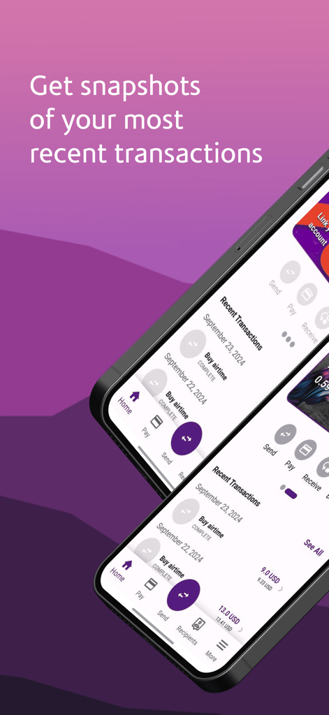 A smartphone displaying the recent transactions screen of the Steward Bank Square mobile app