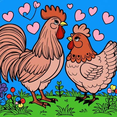 rooster and hen in love