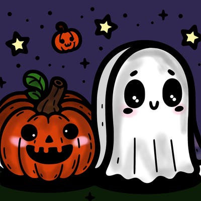 cute pumpkin and ghost