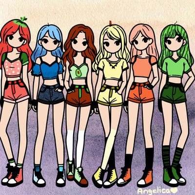 a group of girls wearing crop tops and shorts