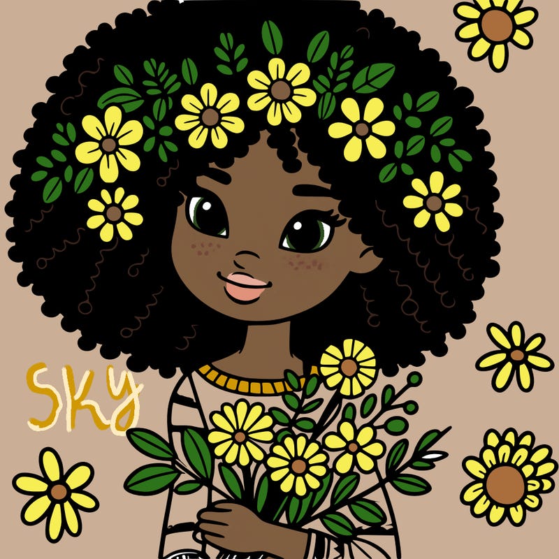 african america girl with flowers