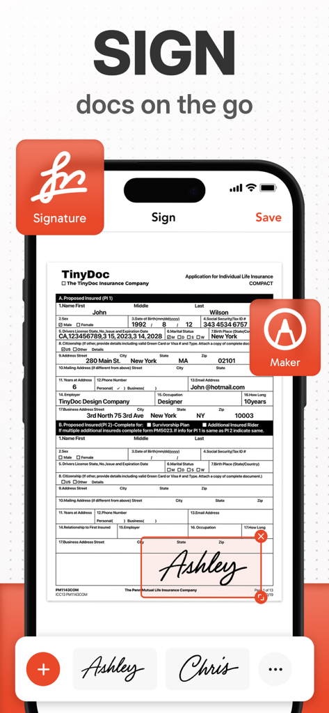 Scan Ace 앱 인터페이스가 모바일 장치에 PDF 문서를 추가하는 것을 보여줍니다.