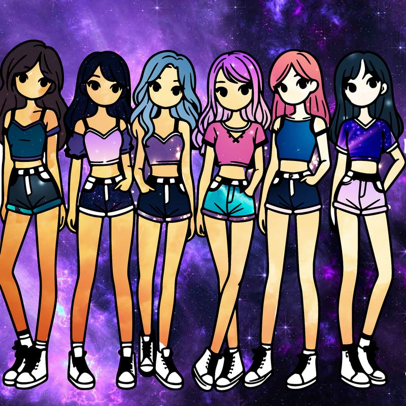 a group of girls wearing crop tops and shorts